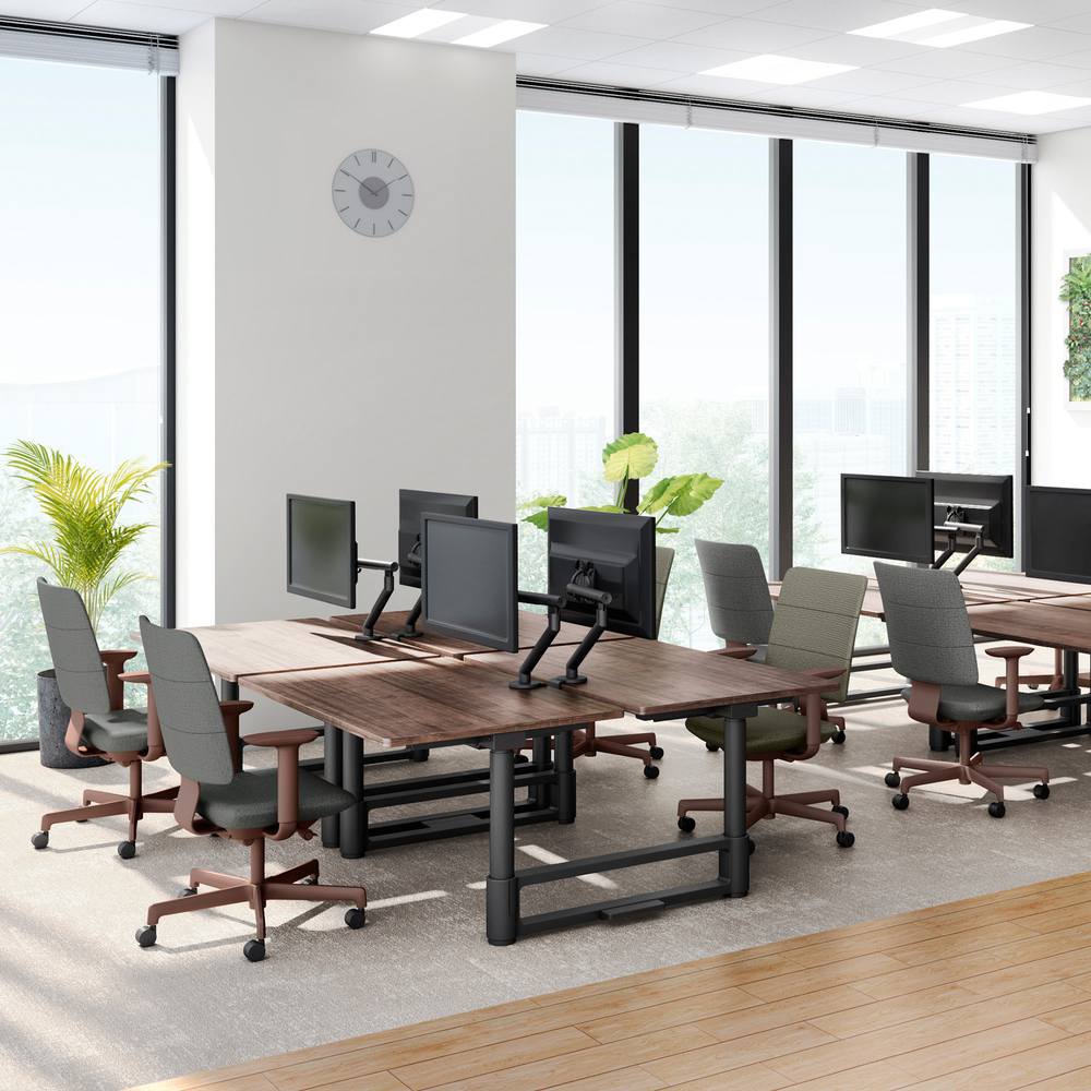 SHIGA シガ  背トリプル 固定肘 昇降脚 布地張り ナイロン双輪キャスター  [座背：アイビーグリーン/ベースカラー：チェスナットブラウン]