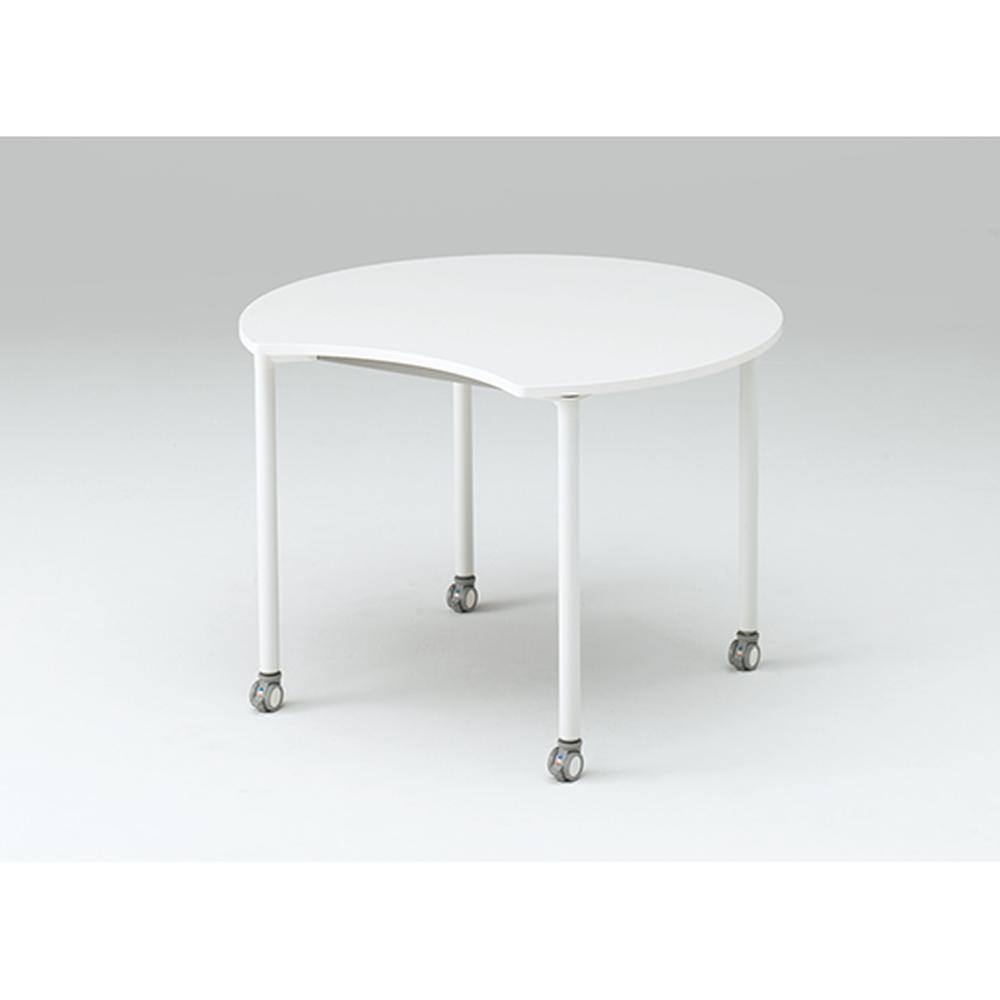 アクティブフィールド 組合せテーブル アップル型（キャスター脚）幅105×奥行95.6cm ［ホワイト×ホワイト］