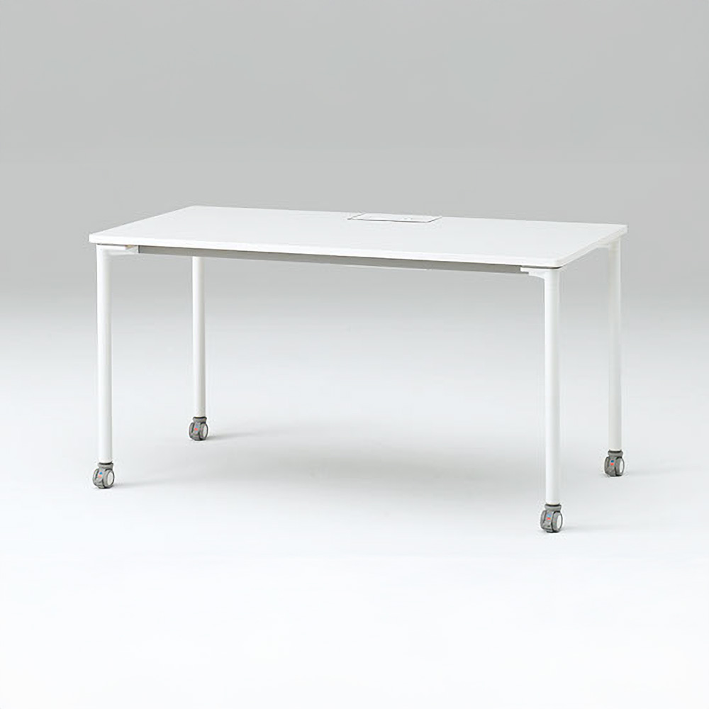 アクティブフィールド  AF-1407PWC1-WL パーソナルテーブル 角型（キャスター脚）幅140×奥行70cm 配線口タイプ ［ホワイト×ホワイト］