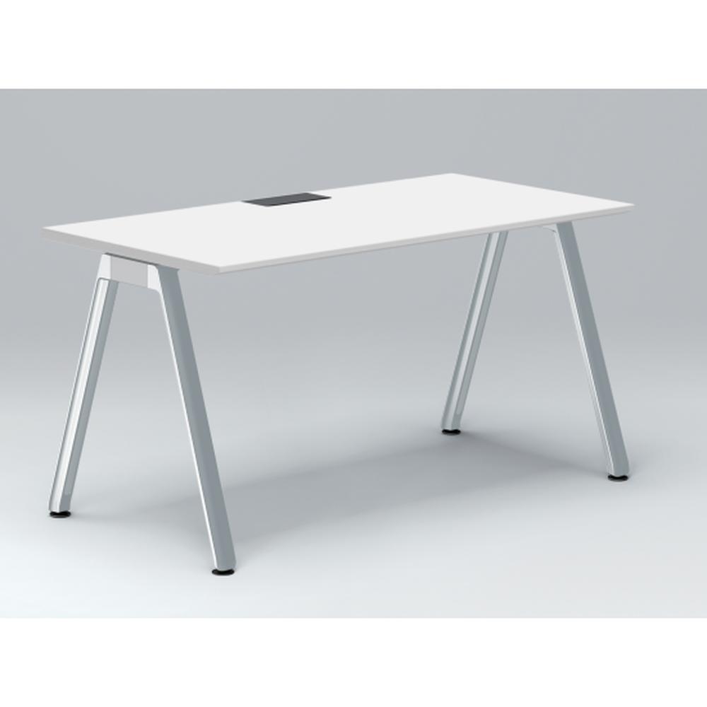 アフィーノ パーソナルデスク JVD-1407HWPN-PL 角型 アルミミラー脚 1400×700 ［天板：ホワイトW］