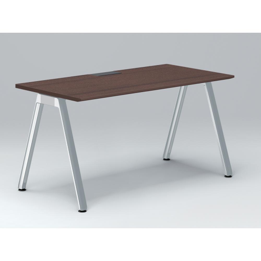 アフィーノ パーソナルデスク JVD-1407HWPN-PY 角型 アルミミラー脚 1400×700 ［天板：ブラックウォールナットD］