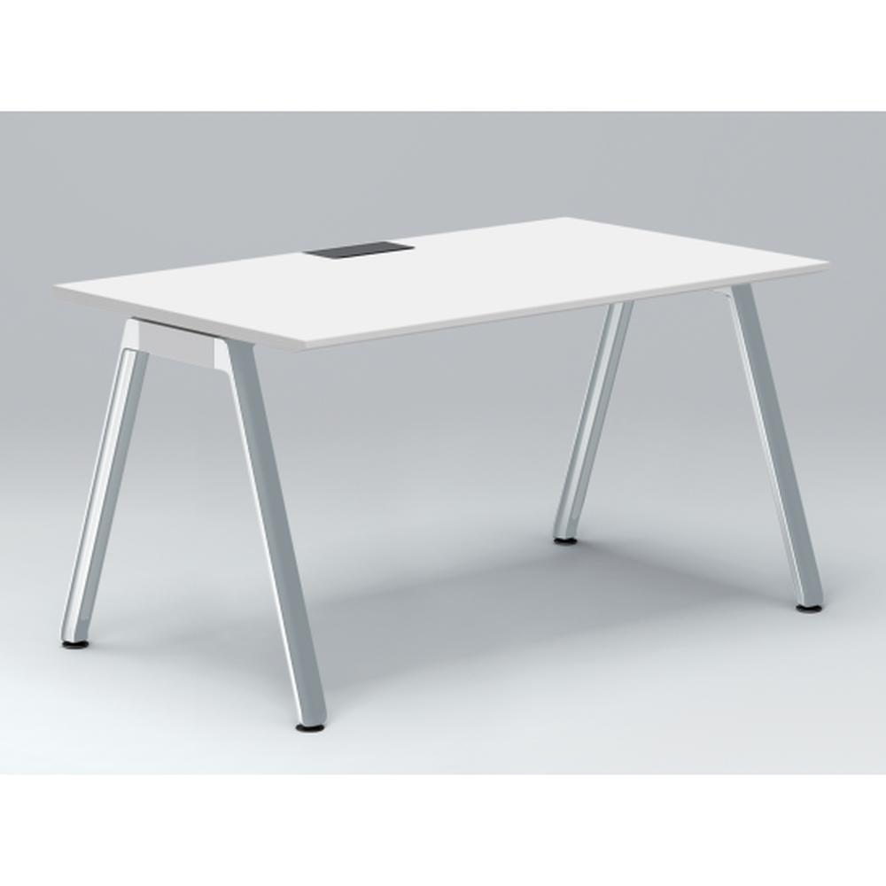 アフィーノ パーソナルデスク JVD-1408HWPN-PL 角型 アルミミラー脚 1400×800 ［天板：ホワイトW］