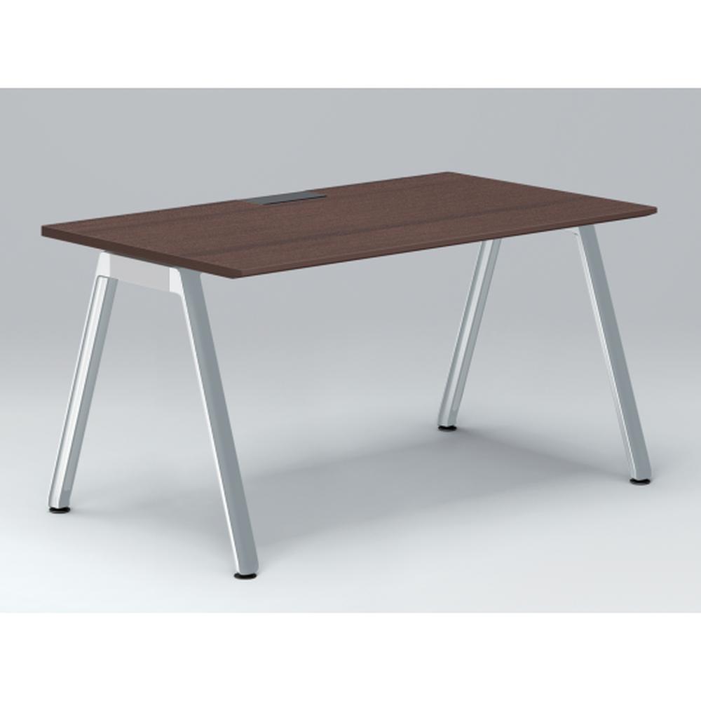 アフィーノ パーソナルデスク JVD-1408HWPN-PY 角型 アルミミラー脚 1400×800 ［天板：ブラックウォールナットD］