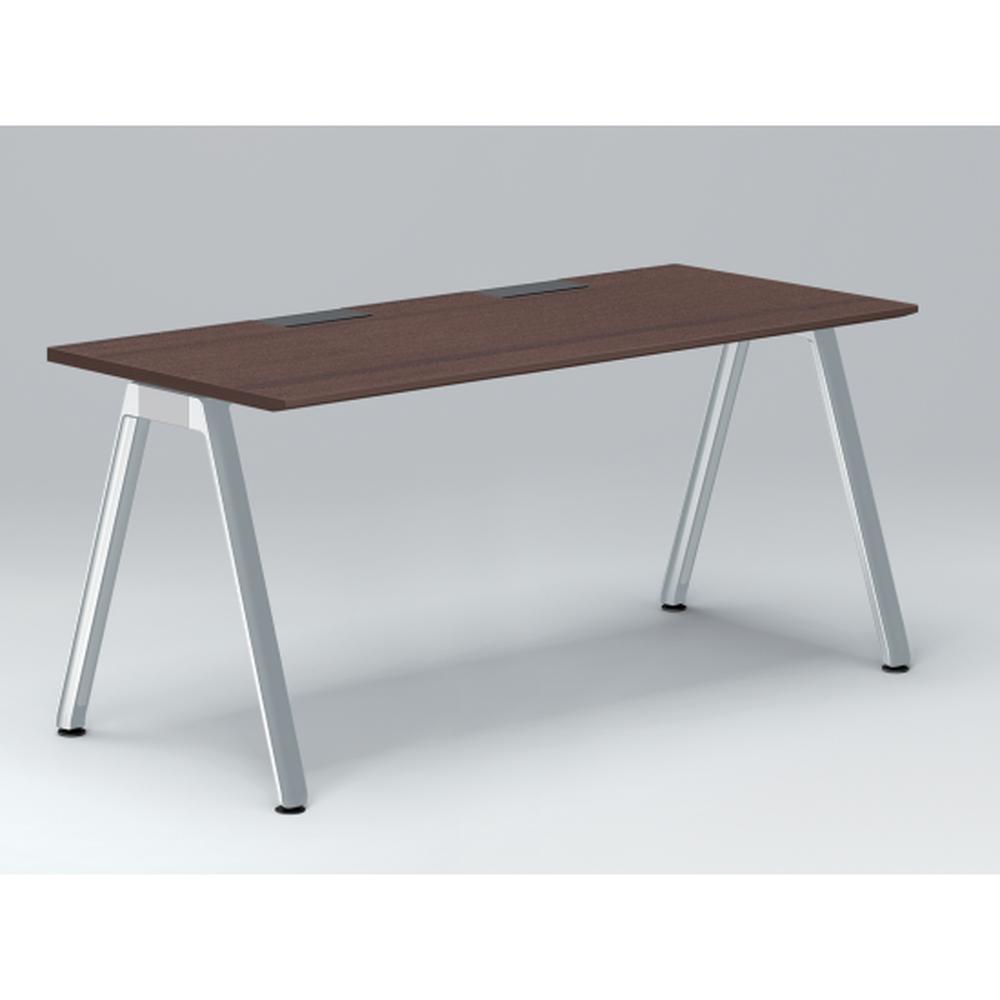 アフィーノ パーソナルデスク JVD-1607HWPN-PY 角型 アルミミラー脚 1600×700 ［天板：ブラックウォールナットD］