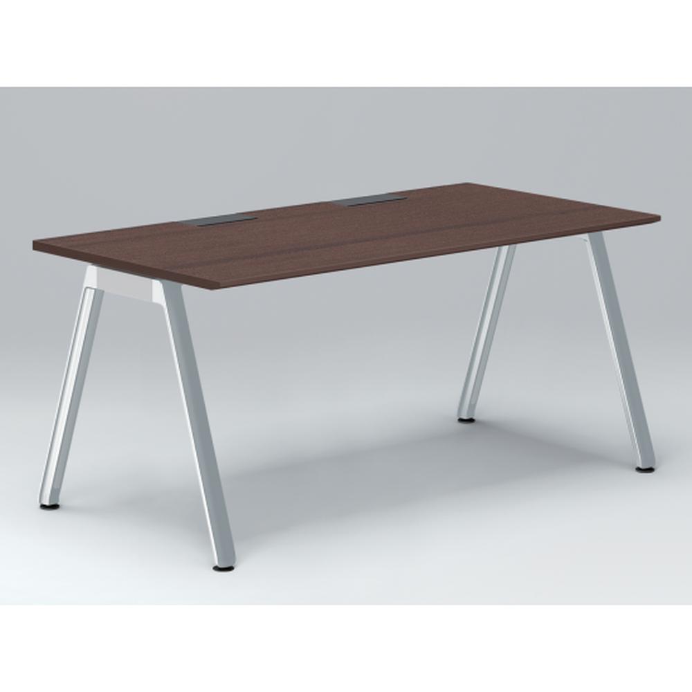 アフィーノ パーソナルデスク JVD-1608HWPN-PY 角型 アルミミラー脚 1600×800 ［天板：ブラックウォールナットD］