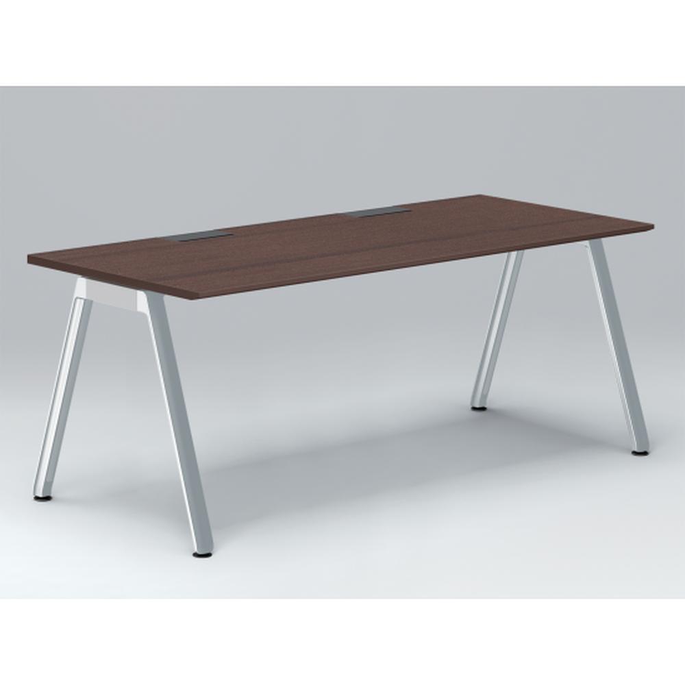 アフィーノ パーソナルデスク JVD-1808HWPN-PY 角型 アルミミラー脚 1800×800 ［天板：ブラックウォールナットD］