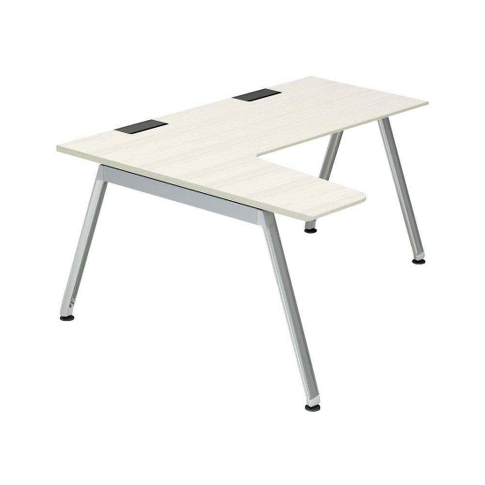 アフィーノ パーソナルデスク JVD-6474KRWPNPH 90度オペレーション(7/4) 右凸 アルミミラー脚 ［天板：アッシュドパインL］