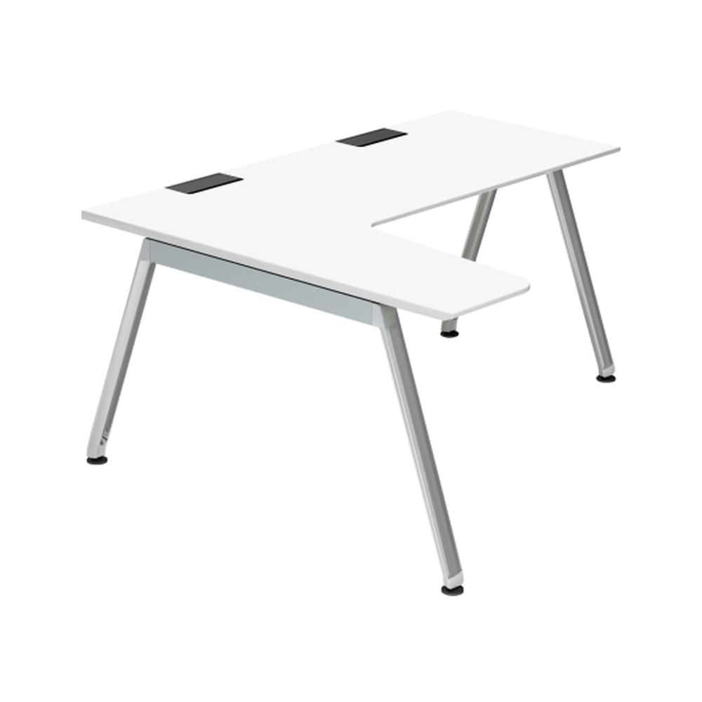 アフィーノ パーソナルデスク JVD-6474KRWPNPL 90度オペレーション(7/4) 右凸 アルミミラー脚 ［天板：ホワイトW］