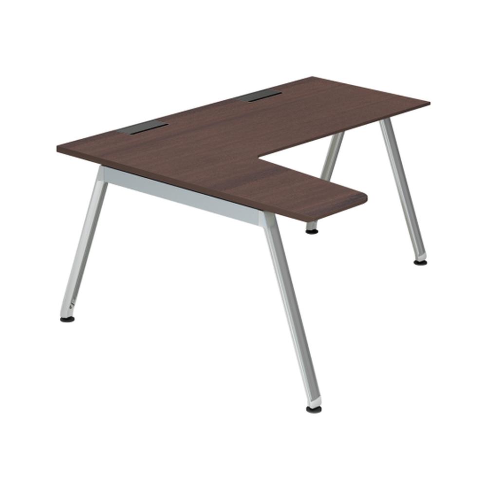 アフィーノ パーソナルデスク JVD-6474KRWPNPY 90度オペレーション(7/4) 右凸 アルミミラー脚 ［天板：ブラックウォールナットD］