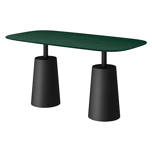 コノス  テーブル ラウンドレクタングル NCN-7157RWT-0T0 W1500×D750×H740 天板 / クリ集成材 ベース / 塗装 [ 天板カラー：グリーン / 支柱・ベースカラー：ブラック ]