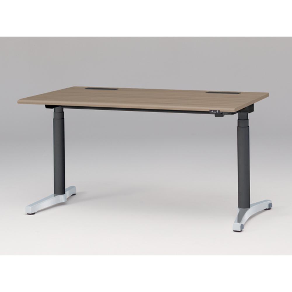 トイロ デスク （ toiro desk ） JZD-1408HA-CPM 昇降スイッチ /アルミミラー脚 / 天板 ( W140 × D77.5cm ・ ラウンドエッジ ） [ PM （天板 : 71 / アッシュドオークM × 支柱 : T1 / ブラックT × 脚 : Z9 / アルミミラー） ]