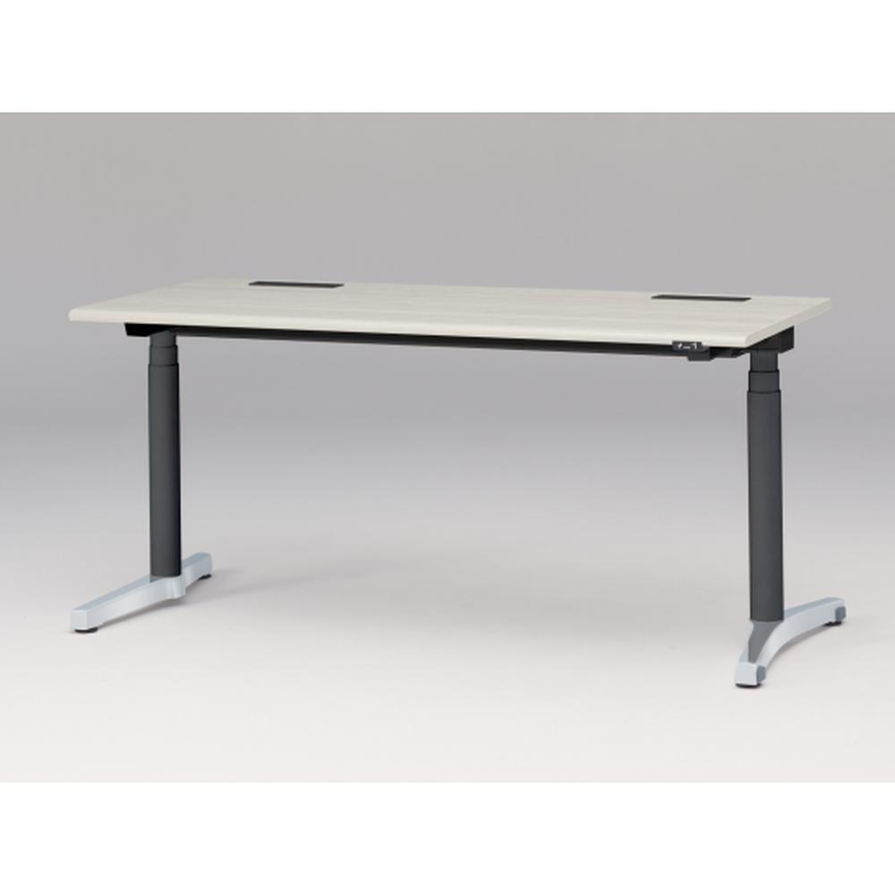 トイロ デスク （ toiro desk ） JZD-1607HA-CPH 昇降スイッチ /アルミミラー脚 / 天板 ( W160 × D67.5cm ・ ラウンドエッジ ） [ PH （天板 : 61 / アッシュドパインL × 支柱 : T1 / ブラックT × 脚 : Z9 / アルミミラー） ]