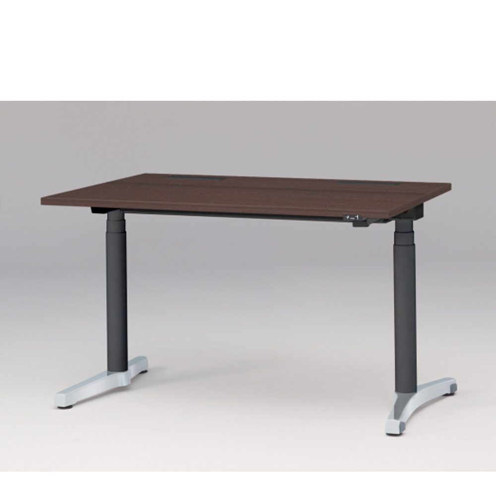 トイロ デスク W1200 JZD-1208HA-APY 昇降スイッチタイプ 平エッジ  [脚カラー : アルミミラー / 天板カラー 82 / ブラックウォールナットD ]