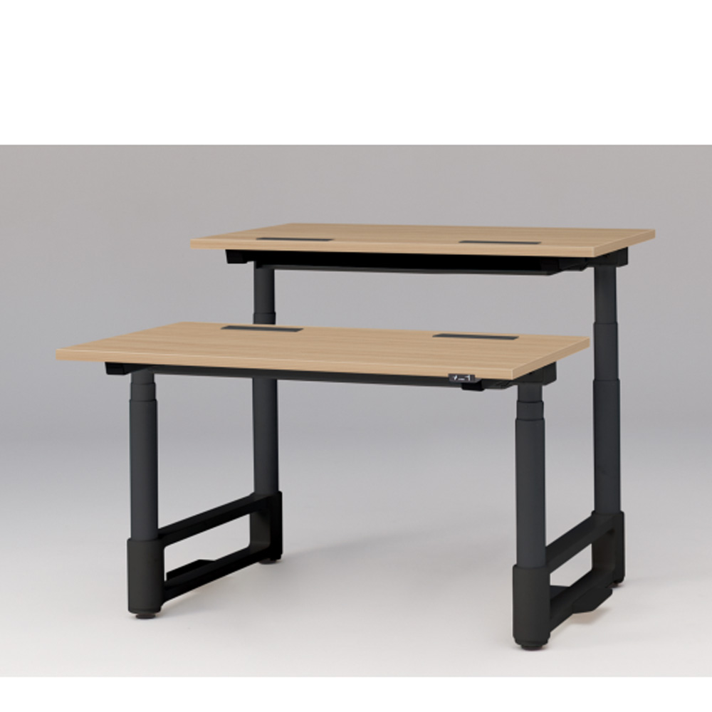 トイロ ツインデスク W1200 JZD-1214HA-ATX 昇降スイッチタイプ 平エッジ  [脚カラー : ブラックT / 天板カラー 92 / ホワイトオークM ]