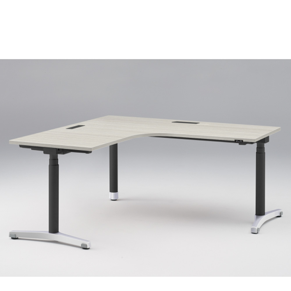 トイロ 90°オペレーションデスク W1600 JZD-6677KA2-APH 昇降スイッチタイプ 平エッジ  [脚カラー : アルミミラー / 天板カラー 61 / アッシュドパインL ]