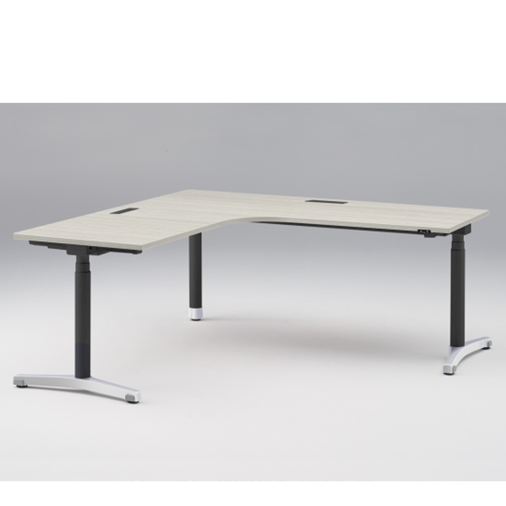 トイロ 90°オペレーションデスク W1800 JZD-8877KA2-APH 昇降スイッチタイプ 平エッジ  [脚カラー : アルミミラー / 天板カラー 61 / アッシュドパインL ]