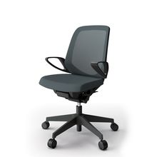 ノートチェア  KJ-166JVM-T1W2 ローバック  樹脂脚  ループ肘  ランバーサポート付 抗ウイルス加工 プレーンメッシュバック ［T1×オフブラック］抵抗付ウレタン双輪キャスター
